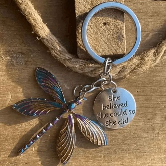 Dragonfly Keychain Keyring with Inspirational Slogan - Picture 2 of 6